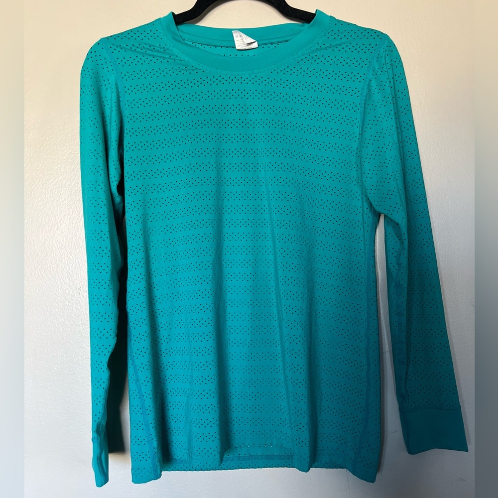 ZYIA Turquoise Perforated Long Sleeve Top